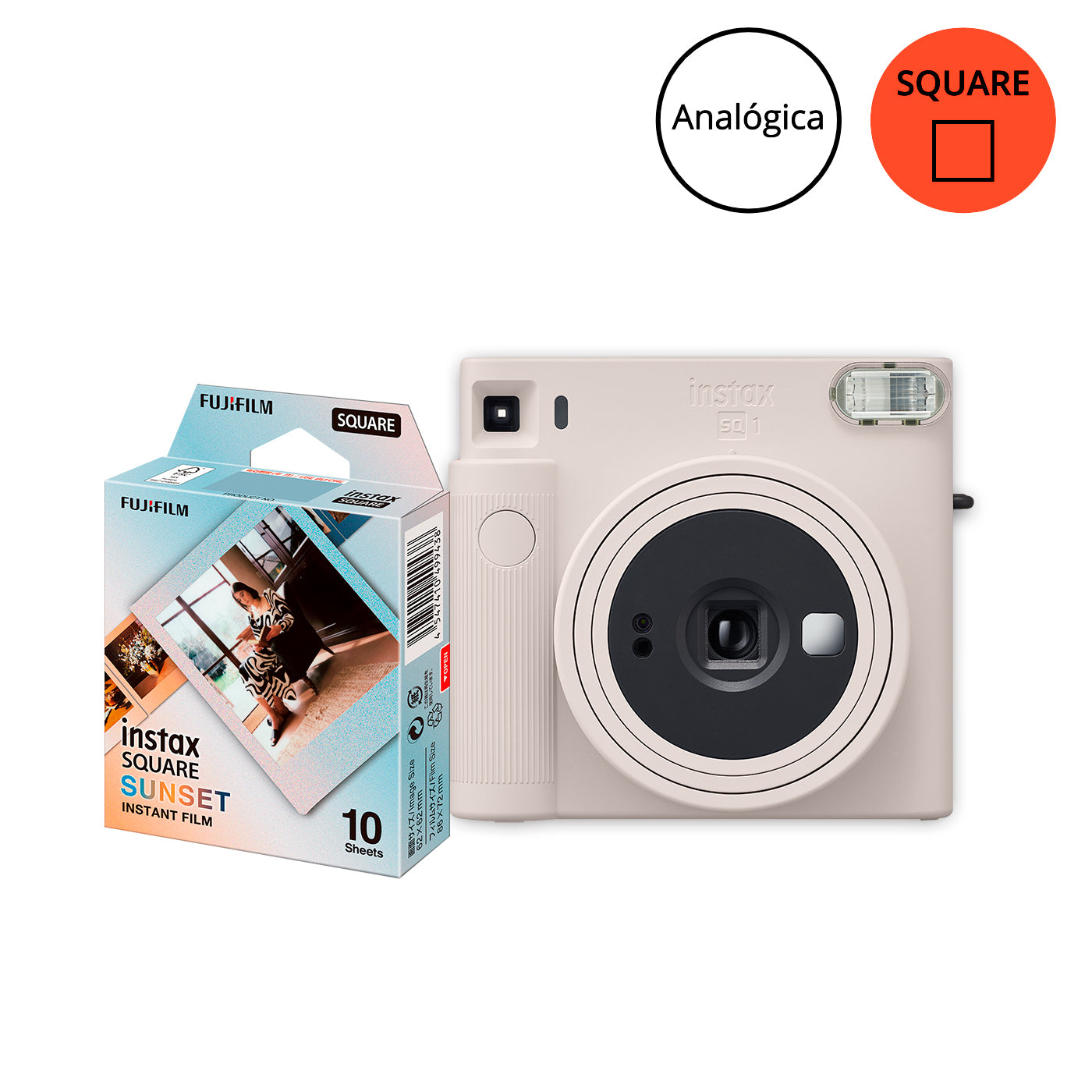 Combo Câmera Instantânea Fujifilm instax SQUARE SQ1™ Chalk White + Filme Square Sunset com 10 Fotos