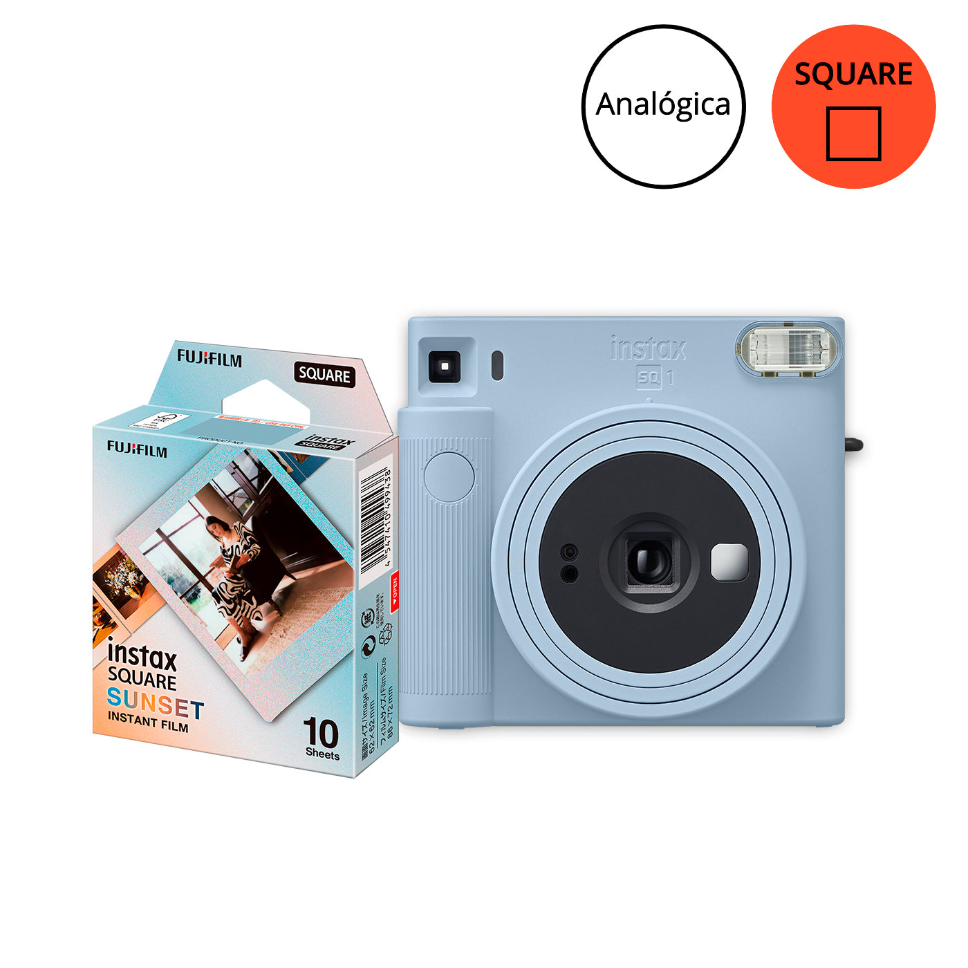 Combo Câmera Instantânea Fujifilm instax SQUARE SQ1™ Glacier Blue + FIlme Square Sunset com 10 fotos