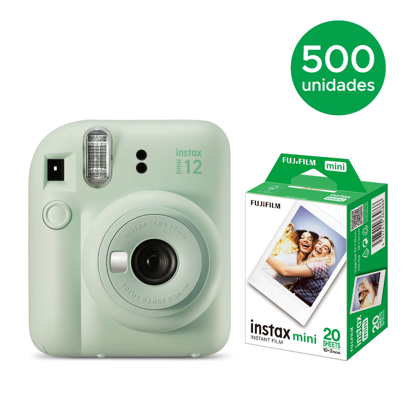 500 instax mini 12™ + 500 caixas com 20 Filmes