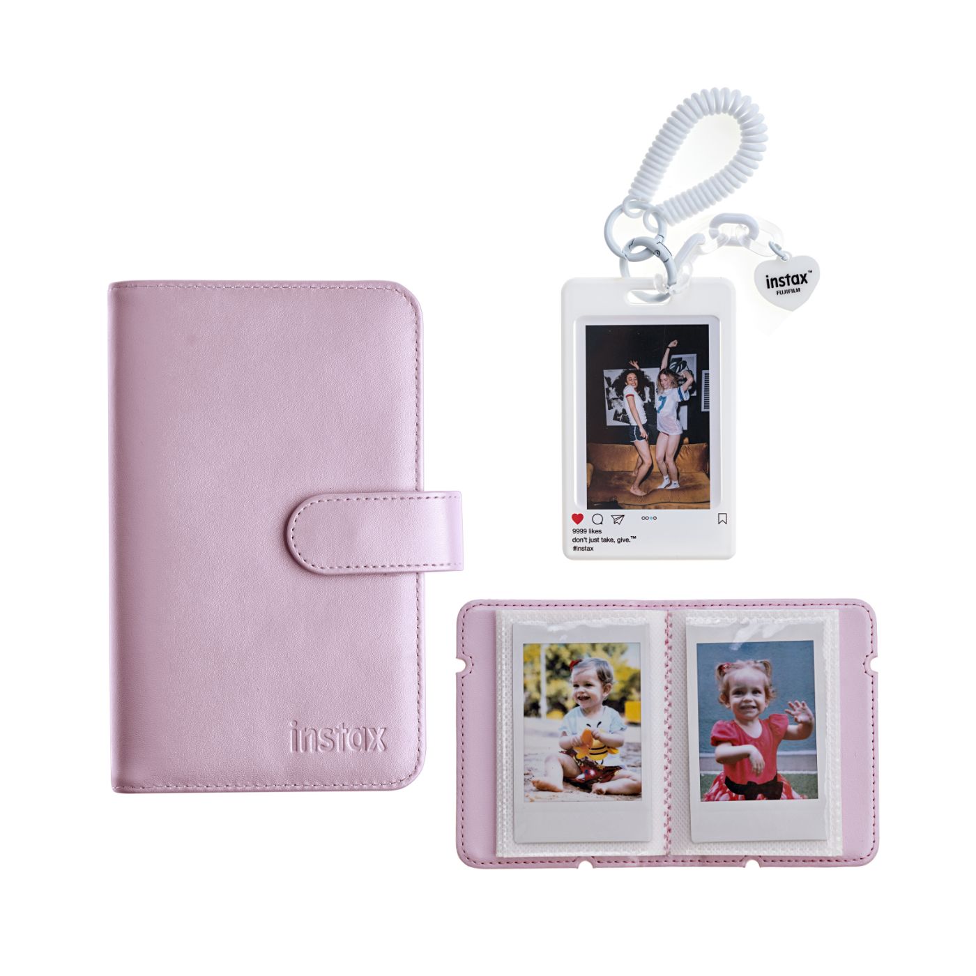 Kit Acessórios instax™ Rosa com Álbum de 108 fotos  + Álbum de 28 fotos + Photo Tag