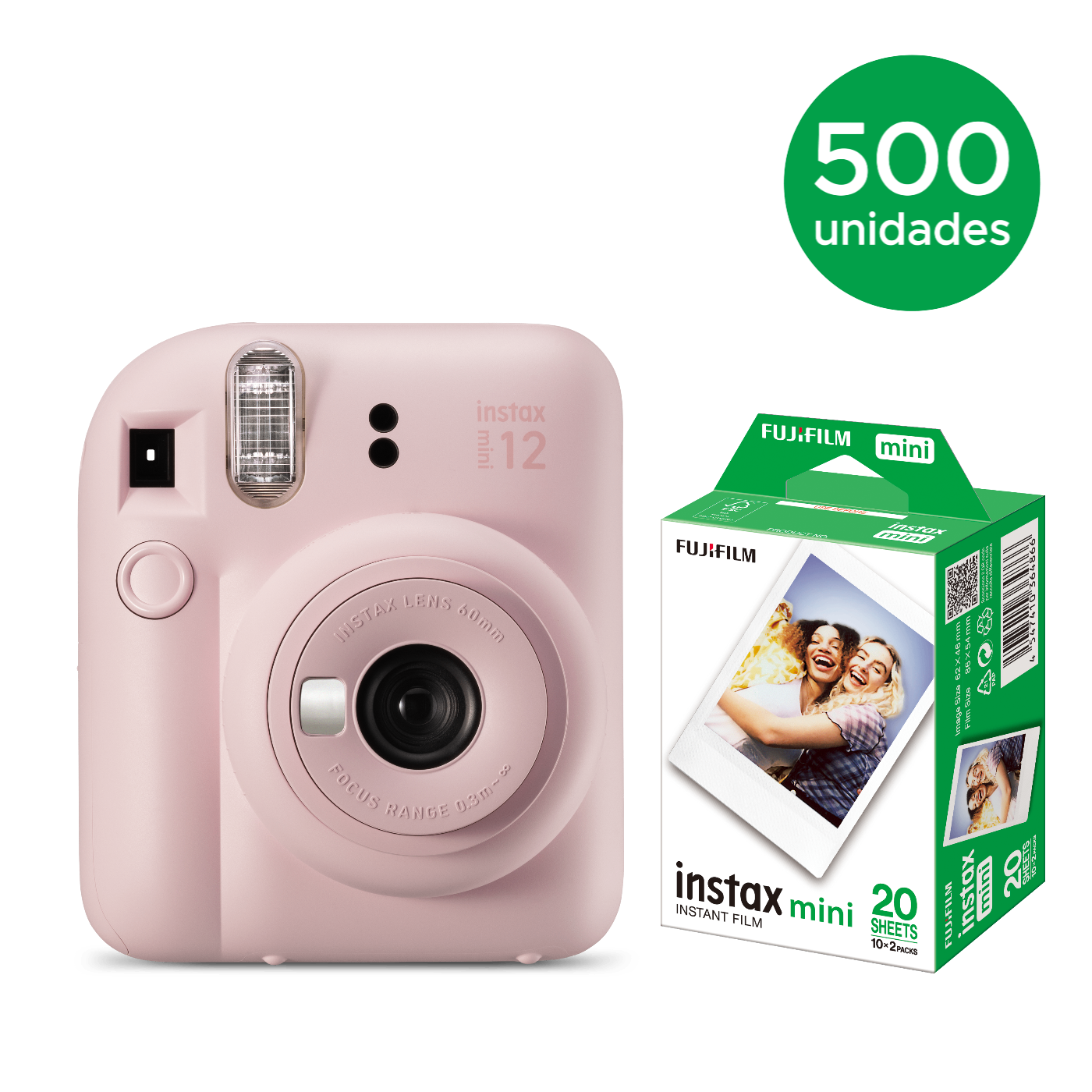 500 instax mini 12™ + 500 caixas com 20 Filmes