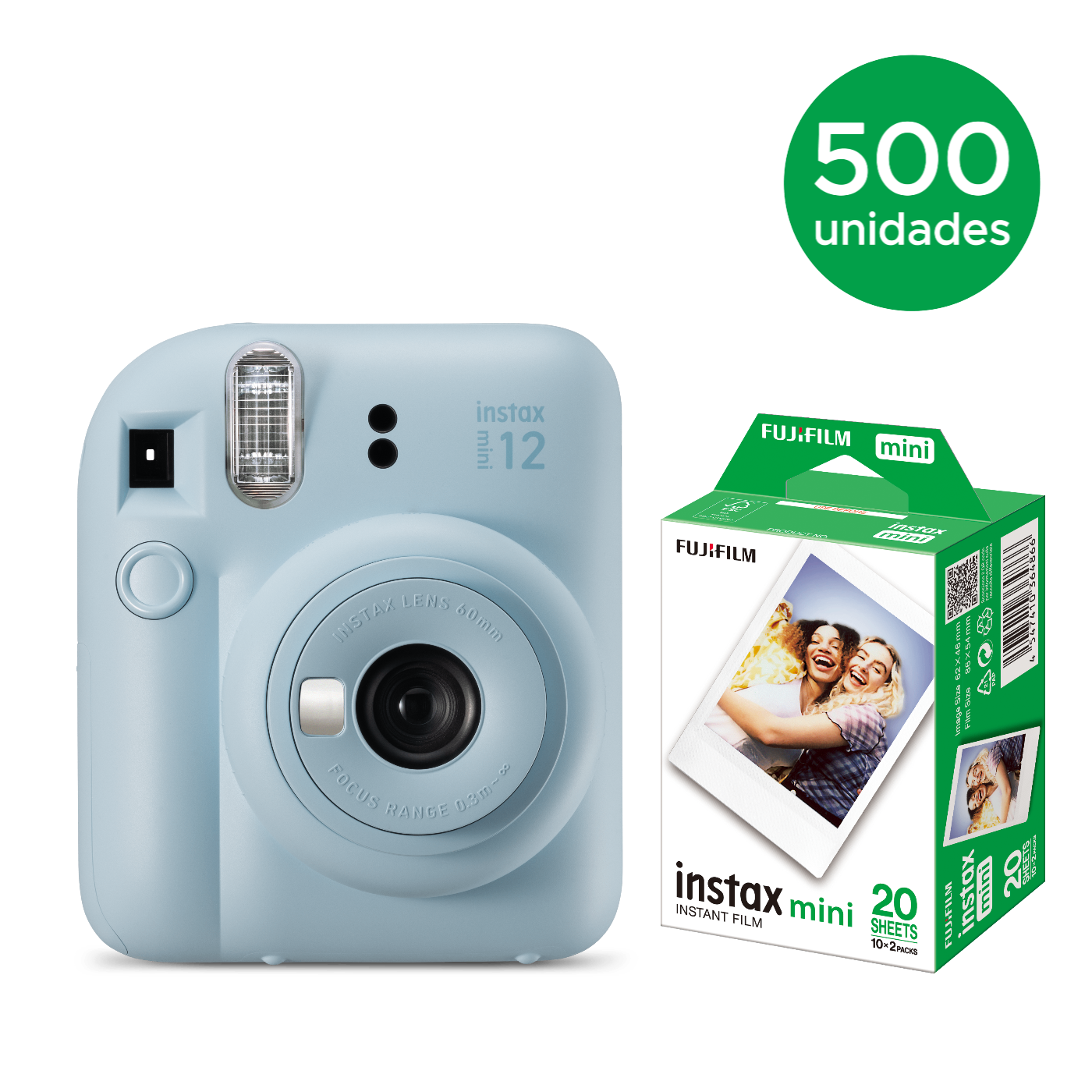 500 instax mini 12™ + 500 caixas com 20 Filmes
