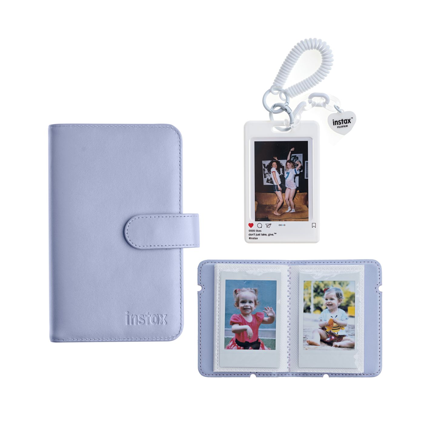 Kit Acessórios instax™ Lilás com Álbum de 108 fotos  + Álbum de 28 fotos + Photo Tag