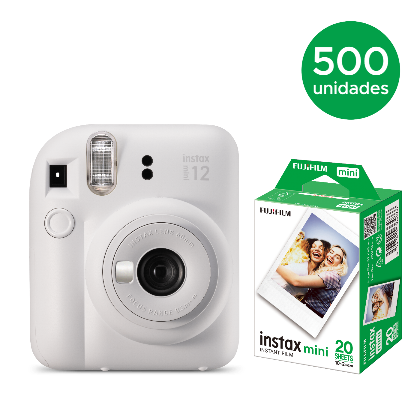 500 instax mini 12™ + 500 caixas com 20 Filmes
