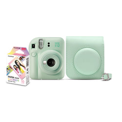 Kit Câmera Instantânea Fujifilm Instax Mini 12 Verde + Pack 10 filmes Macaron + Bolsa Lilás Verde Menta