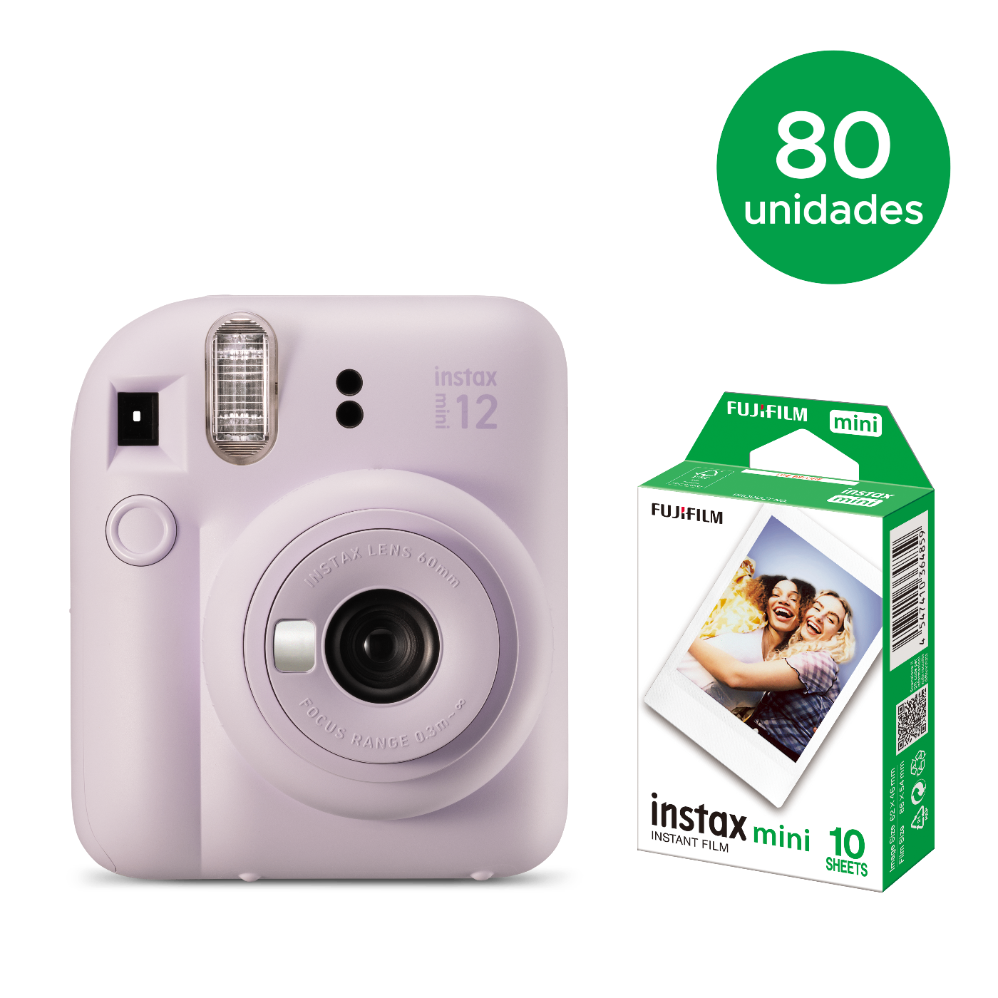 80 instax mini 12™ + 80 caixas com 10 Filmes