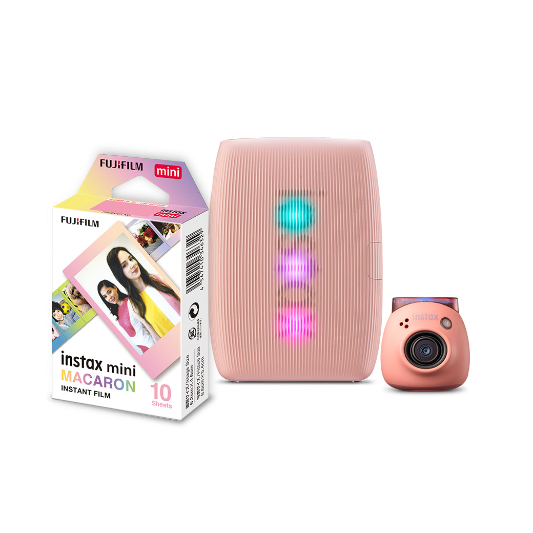 Combo Câmera instax Pal™ - Pink + Impressora para celular Fujifilm instax mini Link 3™ - Rose Pink +  Filme instax mini Macaron 10 Fotos