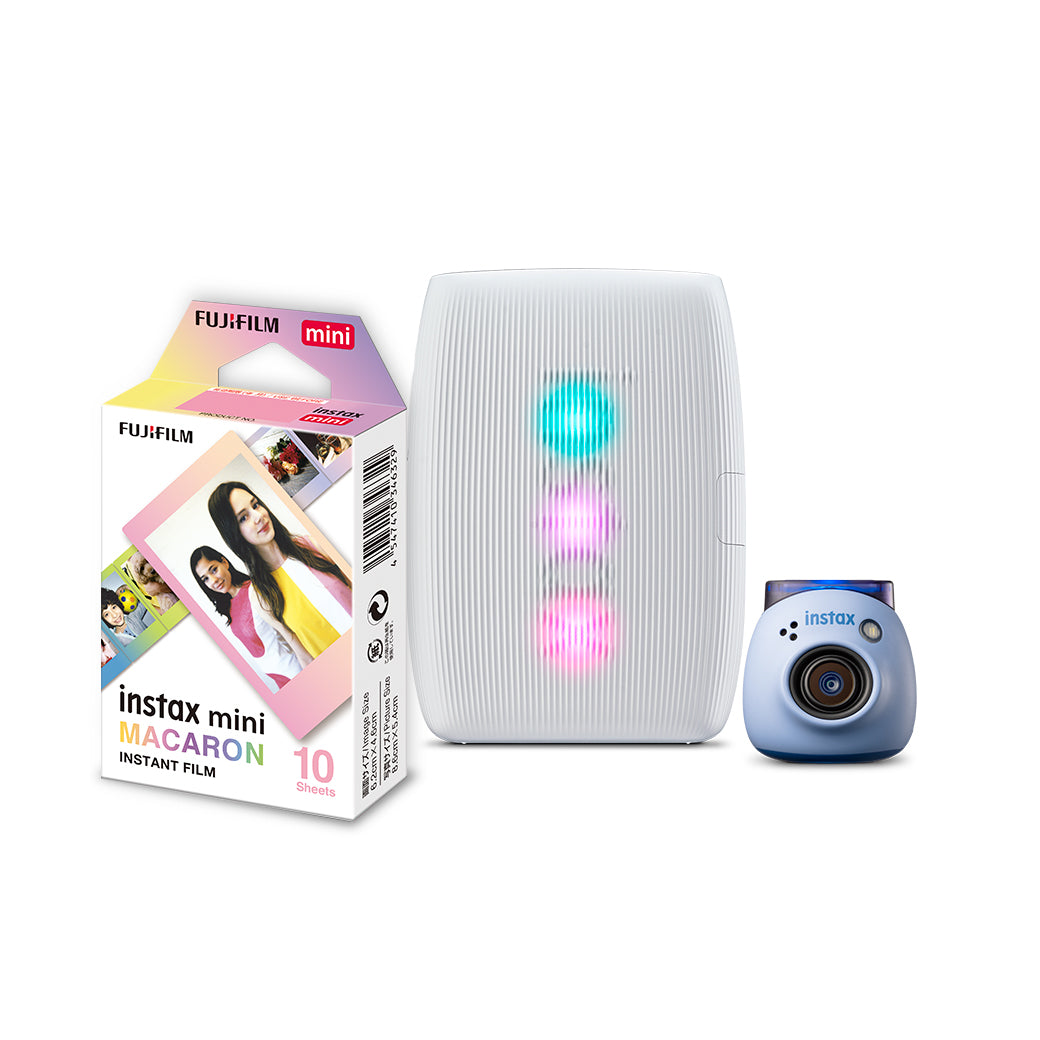 Combo Câmera instax Pal™ - Blue + Impressora para celular Fujifilm instax mini Link 3™ - Clay White +  Filme instax mini Macaron 10 Fotos