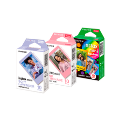 Combo de Filmes Fujifilm Instax Mini Colors, Rainbow 10 Fotos + Mini Lavander 10 Fotos + Mini Pink Lemonade 10 Fotos