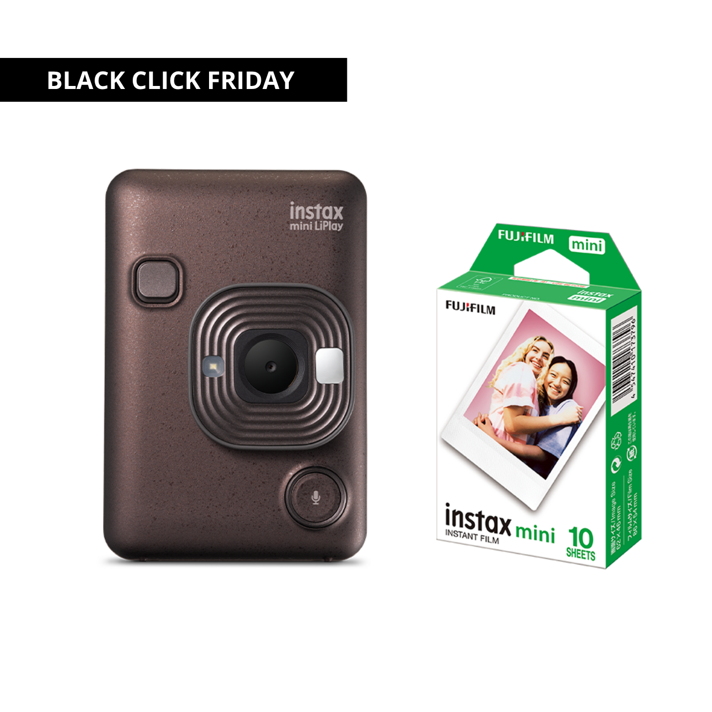 Combo Câmera Instantânea Fujifilm instax mini LiPlay™ Deep Bronze + Filme instax™ a sua escolha 10 fotos