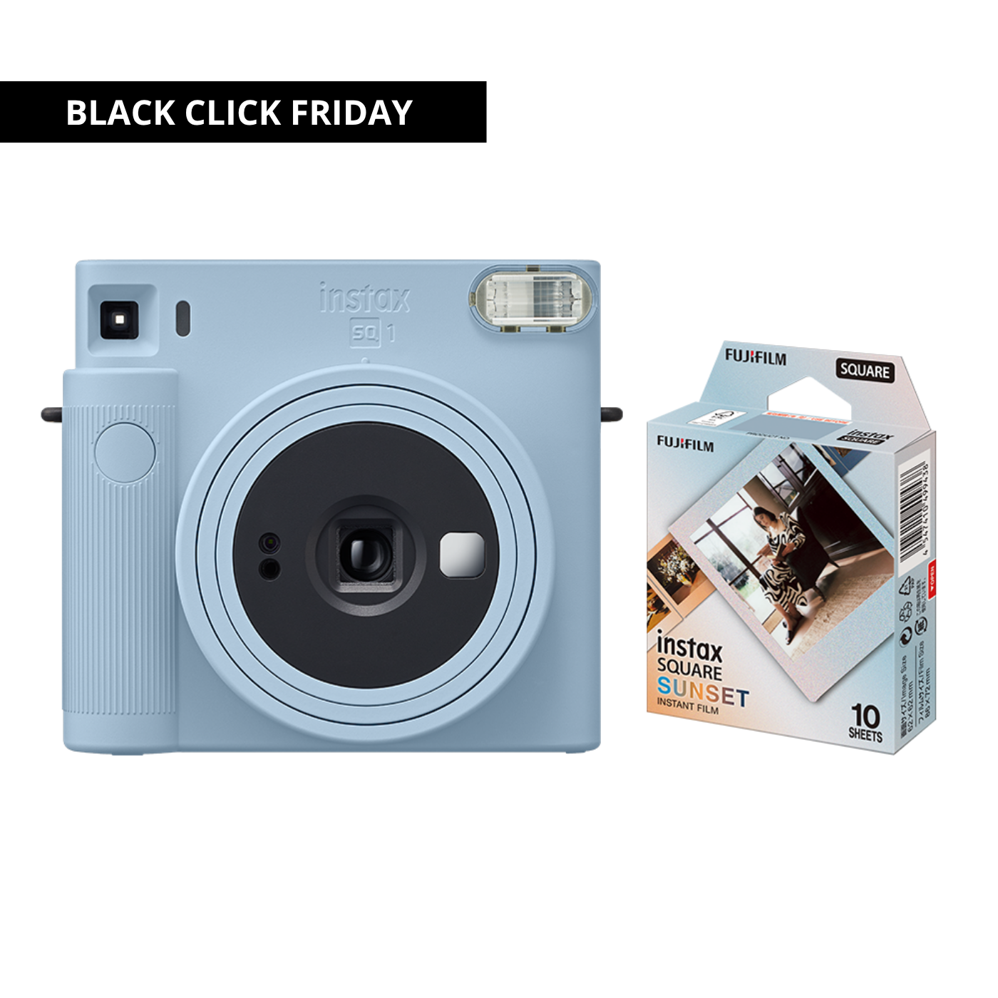 Combo Câmera Instantânea Fujifilm instax SQUARE SQ1™ Glacier Blue + Filme instax™ SQUARE Sunset com 10 Fotos