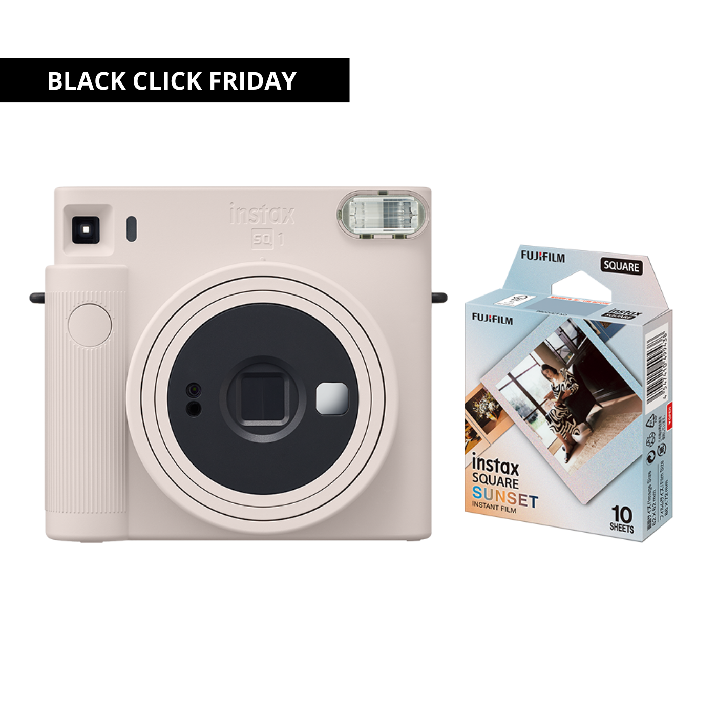 Combo Câmera Instantânea Fujifilm instax SQUARE SQ1™ Chalk White + Filme instax™ SQUARE Sunset com 10 Fotos