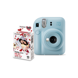 NATAL - Combo Câmera Instantânea Fujifilm Instax Mini 12 Azul + Filme Fujifilm Instax Mini Heart Sketch 10 Fotos + Ecobag Instax