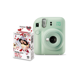 NATAL - Combo Câmera Instantânea Fujifilm Instax Mini 12 Verde Menta + Filme Fujifilm Instax Mini Heart Sketch10 Fotos