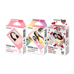 Combo de Filmes Fujifilm Instax Mini Pink Lemonade 10 Fotos + Mini Macaron 10 Fotos + Mini Heart Sketch 10 Fotos