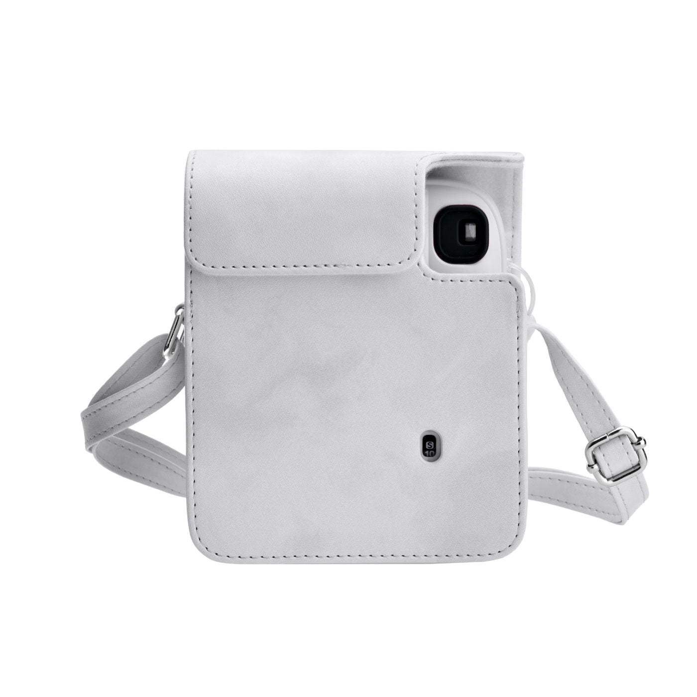 Kit Câmera instantânea Fujifilm instax mini 13™ Clay White + Pack 10 fotos Pastel Galaxy + Bolsa White Tie Dye + Photo tag