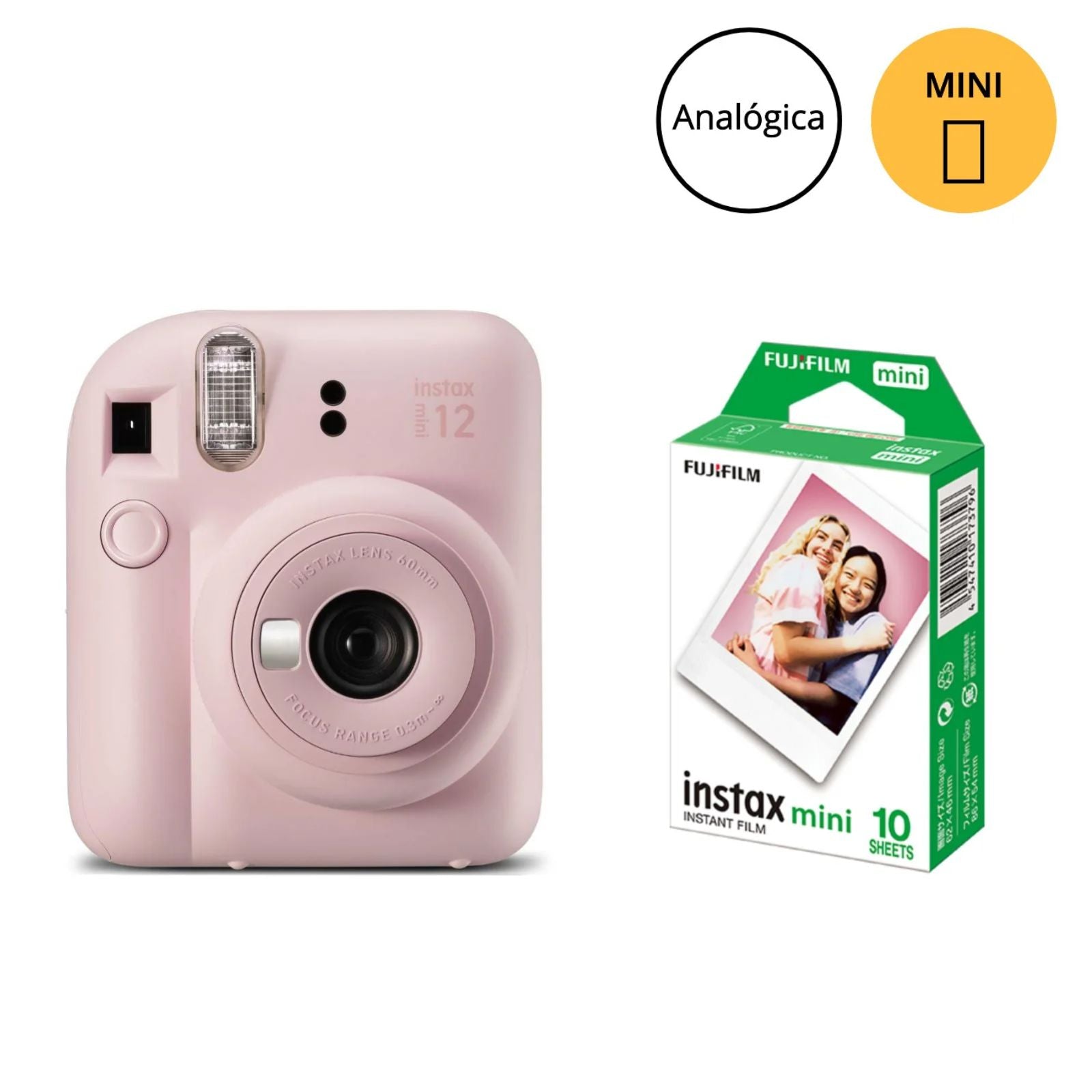 Combo Câmera Instantânea Fujifilm instax mini 12™ Rosa Gloss + Filme instax™ mini a sua escolha 10 fotos