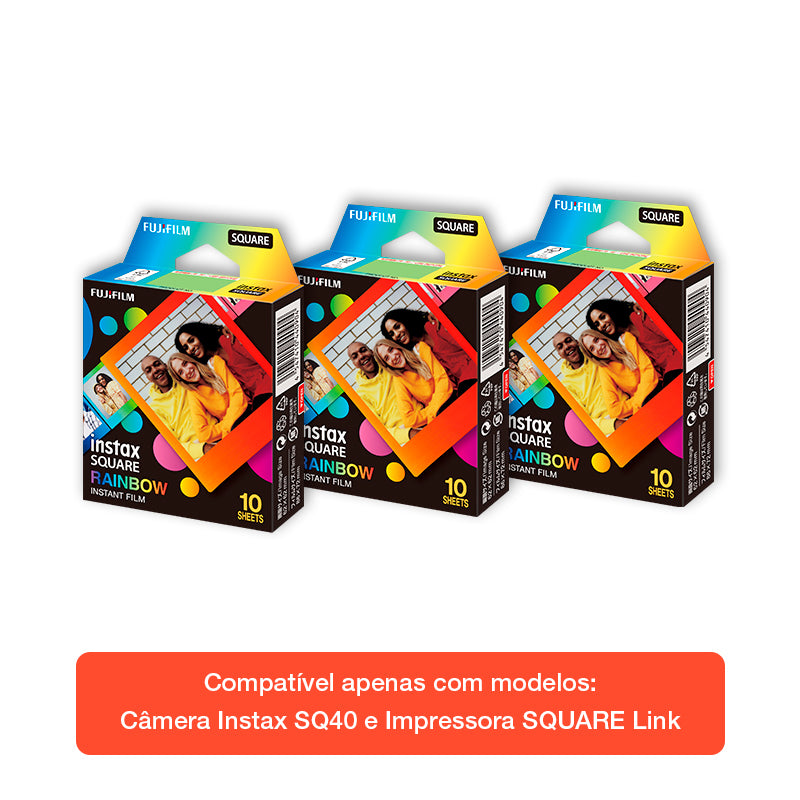Combo de Filmes Fujifilm instax™ SQUARE Rainbow com 30 Fotos