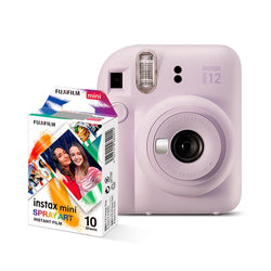 Combo Câmera Instantânea Fujifilm Instax Mini 12 Lilás + Filme Instax Mini Spray Art 10 Fotos