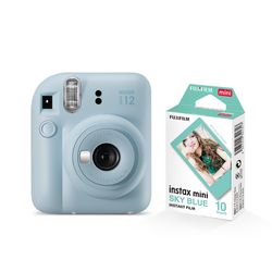 Câmera Instantânea Fujifilm Instax Mini 12 Azul Candy + Filme Fujifilm Instax Mini Sky Blue 10 Fotos