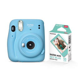 Combo Câmera Instantânea Fujifilm Instax Mini 11 Azul +  Filme Fujifilm Instax Mini Sky Blue 10 Fotos