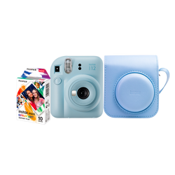 Kit Câmera Instantânea Fujifilm Instax Mini 12 Azul + Pack 10 filmes Spray Art + Bolsa Azul Candy