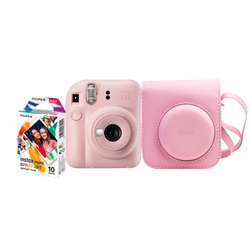 Kit Câmera Instantânea Fujifilm Instax Mini 12 Rosa + Pack 10 filmes Spray Art + Bolsa Rosa Gloss