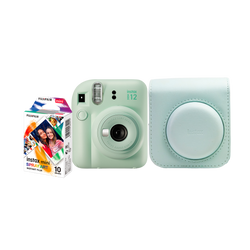 Kit Câmera Instantânea Fujifilm Instax Mini 12 Verde + Pack 10 filmes Spray Art + Bolsa Verde