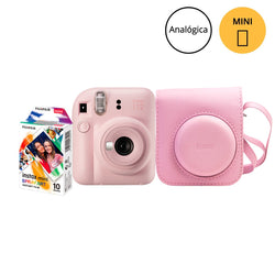 Kit Câmera Instantânea Fujifilm Instax Mini 12 Rosa + Pack 10 filmes Spray Art + Bolsa Rosa Gloss