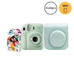 Kit Câmera Instantânea Fujifilm Instax Mini 12 Verde + Pack 10 filmes Spray Art + Bolsa Verde