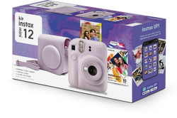 LANÇAMENTO - Kit Câmera Instantânea Fujifilm Instax Mini 12 Lilás + Pack 10 filmes Spray Art + Bolsa Lilás