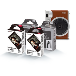 Combo Câmera Instantânea Instax Fujifilm Mini 90 Marrom + Filme Instax Mini Monochrome 20 Fotos + Filme Instax Mini Black 20 Fotos