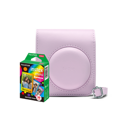 PROMO FÉRIAS: Combo Bolsa Instax Mini 12 Lilas Candy + Filme Fujifilm Instax Mini Rainbow 10 Fotos