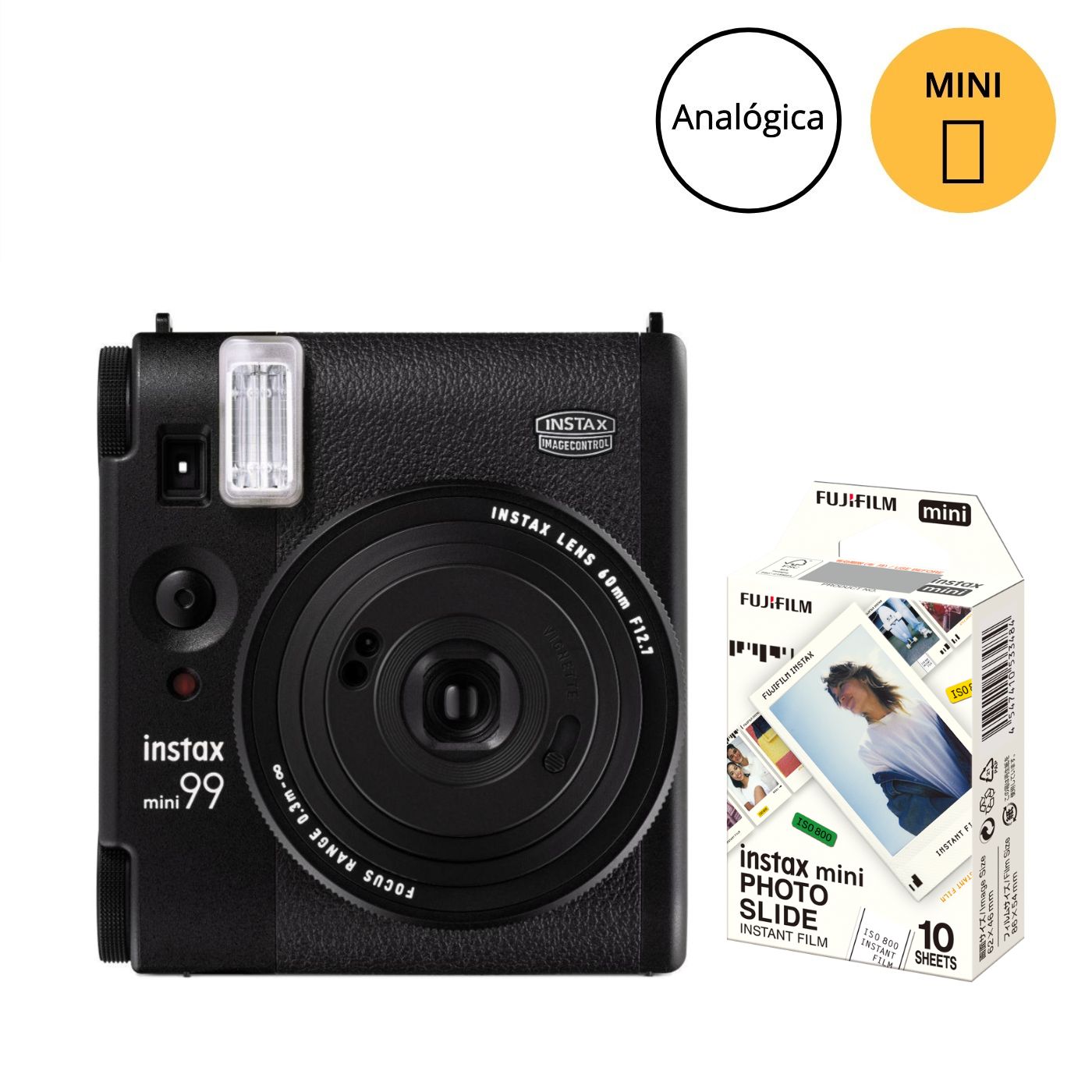 Conbo Câmera Instantânea Fujifilm instax mini 99™ Preta + Filme mini Photo slide 10 fotos