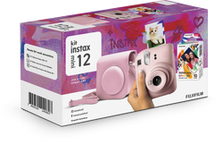 Kit Câmera Instantânea Fujifilm Instax Mini 12 Rosa + Pack 10 filmes Spray Art + Bolsa Rosa Gloss