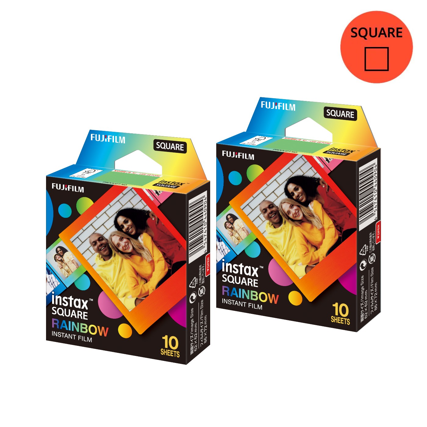 Combo de Filmes Fujifilm instax™ SQUARE Rainbow com 20 Fotos