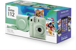 Kit Câmera Instantânea Fujifilm Instax Mini 12 Verde + Pack 10 filmes Spray Art + Bolsa Verde