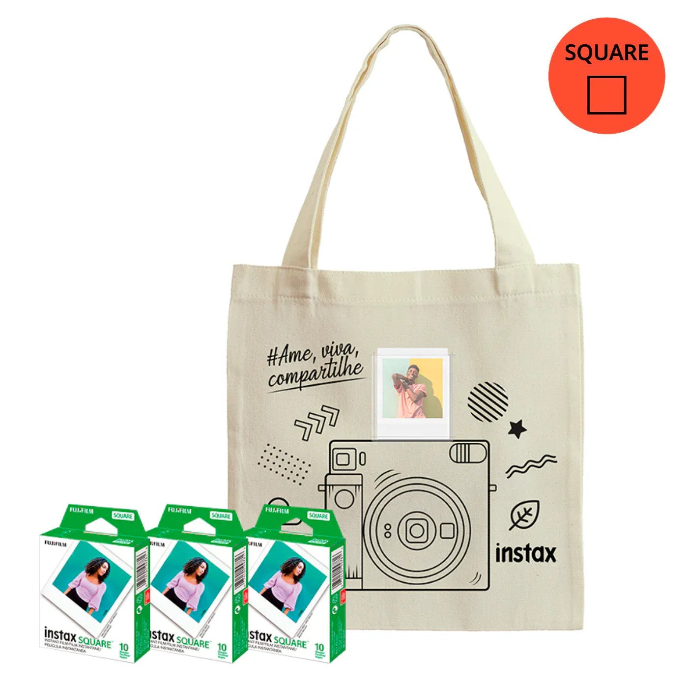Combo de Filmes Fujifilm Instax Square com 30 Fotos + Ecobag Instax Square