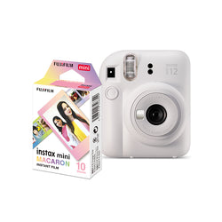 Para seu EVENTO: Combo 20 Câmera Instantânea Fujifilm Instax Mini 12 Branca + 20 Filme Fujifilm Instax Mini Macaron 10 fotos