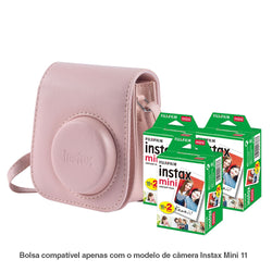 Combo Bolsa Instax Mini 11 Rosa + Filme Fujifilm Instax Mini Branco 60 Fotos